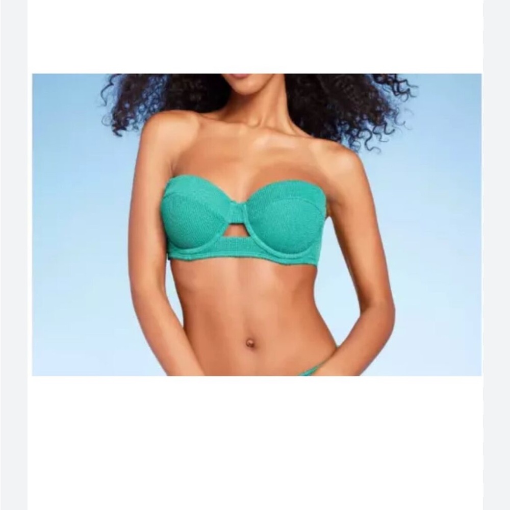 Shade and Shore ribbed push up swim bra teal strapless size 36DD
